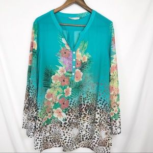 Soft Surroundings Sheer Floral Blue Tunic Size XL